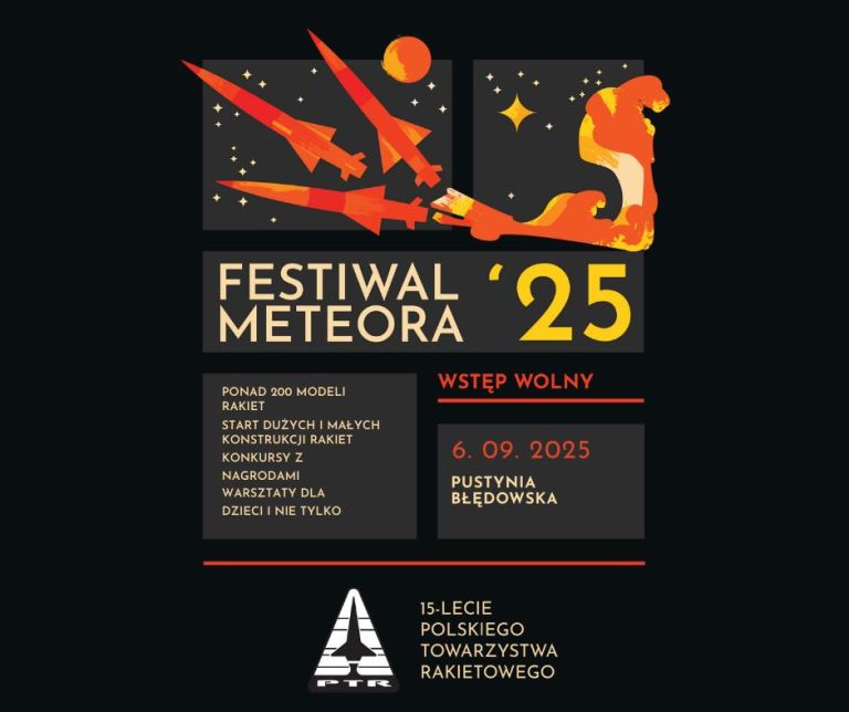 Plakat Festiwalu Meteora 2025 – piknik modelarski na Pustyni Błędowskiej